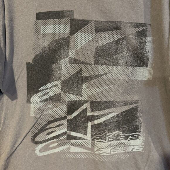 Alpinestars XL T-Shirt Mens Gray Short Sleeve Racing Checkered Flag Graphic - Picture 2 of 6